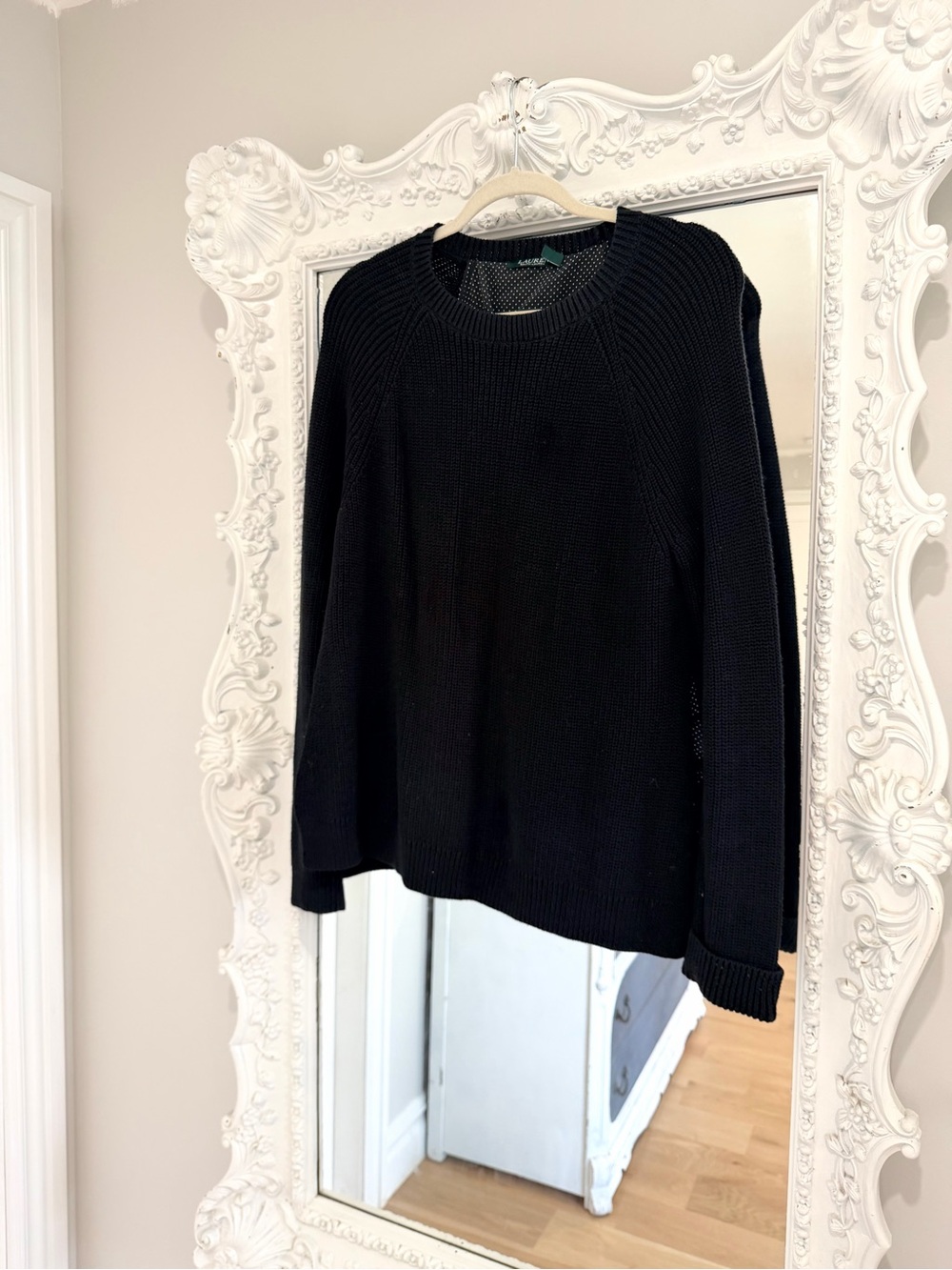 Ralph Lauren Black Knit Crewneck Sweater with Open Sides